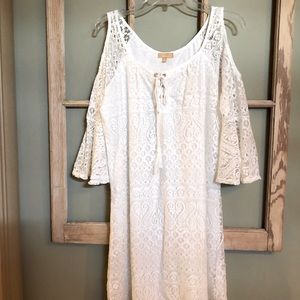 Takara White Lace Dress with Bell Sleeves Size L